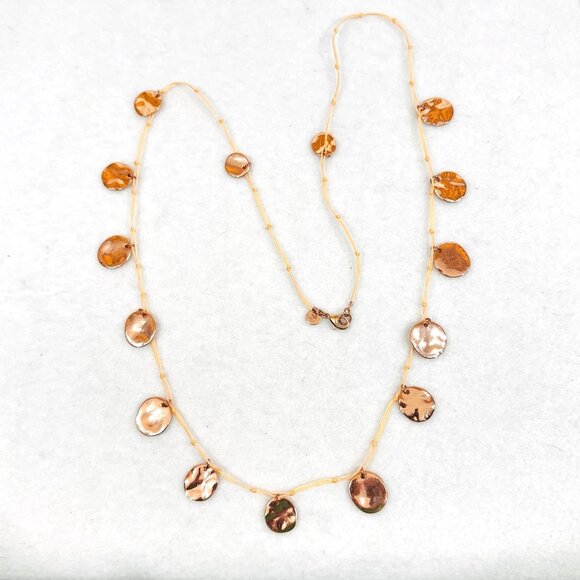 Talbots Boho Rose Gold Disc Station Necklace on Knotted Cord - Picture 9 of 9